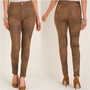 Chico's Women's Pants‎ Brown Faux Suede Worn Luggage Slim Leg Size 1.5 US 10